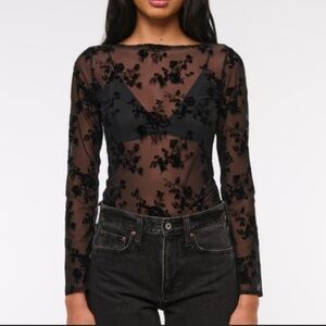 Abercrombie & Fitch Sheer Black Floral Blouse